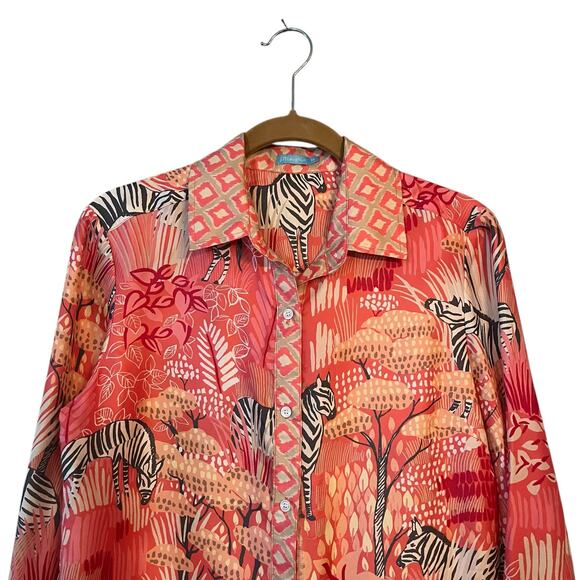 J McLaughlin Darcey Silk Viscose Button Up Shirt Animal Print Sz XS Zebra - Picture 5 of 11